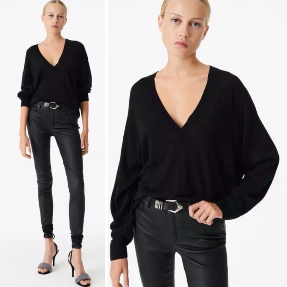 IRO Haru V-Neck Sweater Top Pullover Black Wool Cashmere Loose Fit Draped S